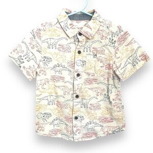 Cat & Jack Dinosaur Button Down Shirt Boys Short Sleeve Collared Top 100% Cotton